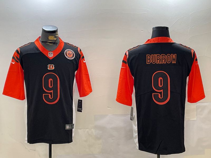 Men Cincinnati Bengals #9 Burrow Black Second generation 2024 Nike Limited NFL Jersey style 2